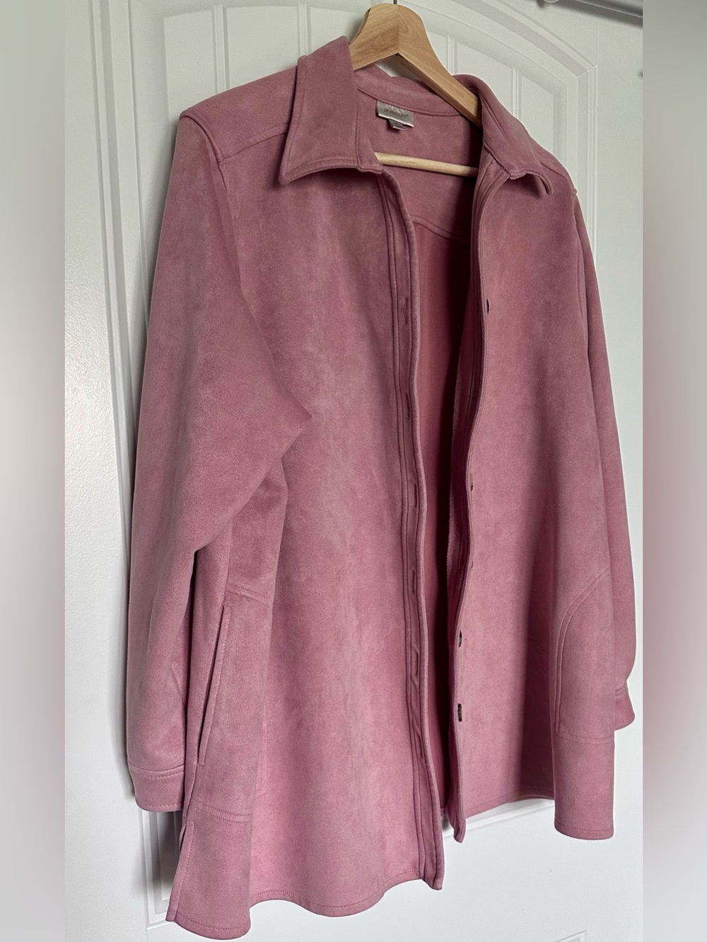 Avenue Faux Suede Button Front Shacket Jacket Pink Size 18/2